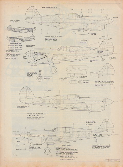 Curtiss P.40 Kittyhawk Mks I,III & IV - 1/72 drawing by G.R.Duval, Лист 2, Аэромоделлер 1969 февраль